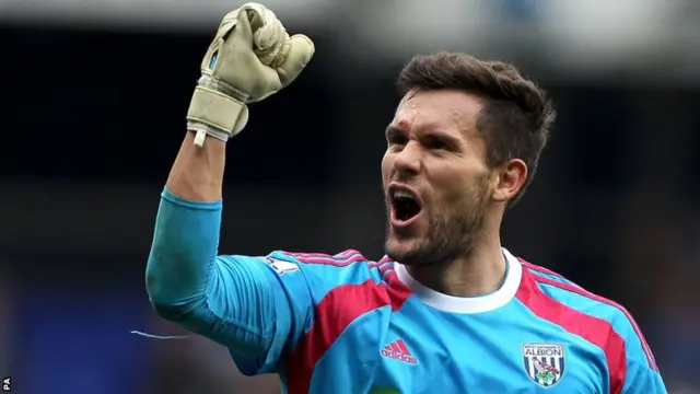 West Brom keeper Ben Foster celebrates their win over Tottenham