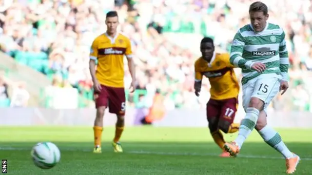 Kris Commons equalises from the penalty spot for Celtic.