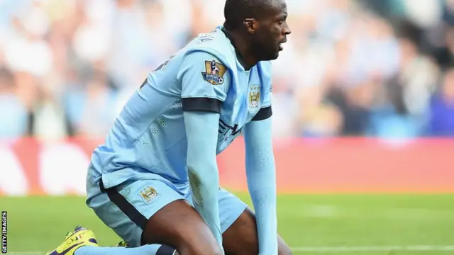 Manchester City's Yaya Toure looks for a penalty