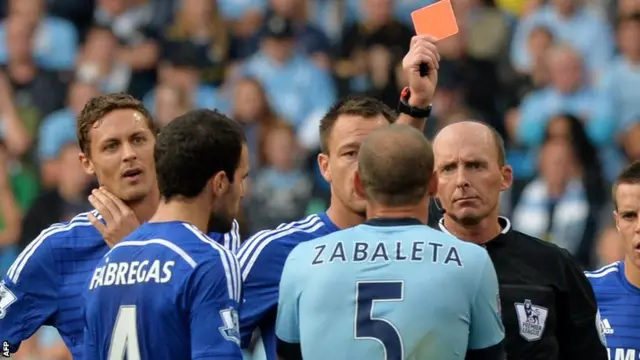 Manchester City's Pablo Zabaleta is sent off