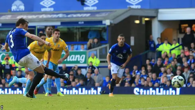 Everton's Leighton Baines scores