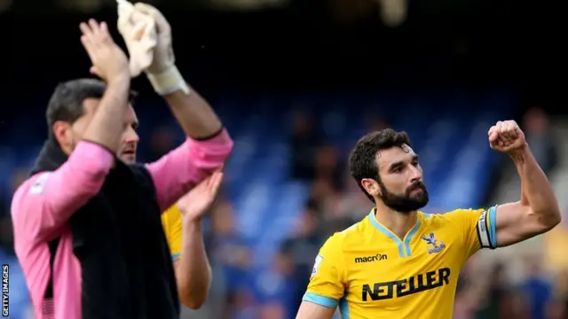 Mile Jedinak celebrates Crystal Palace's victory over Everton