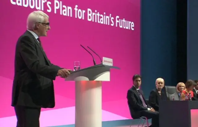 Ed Miliband and senior Labour members look on as Alistair Darling speaks