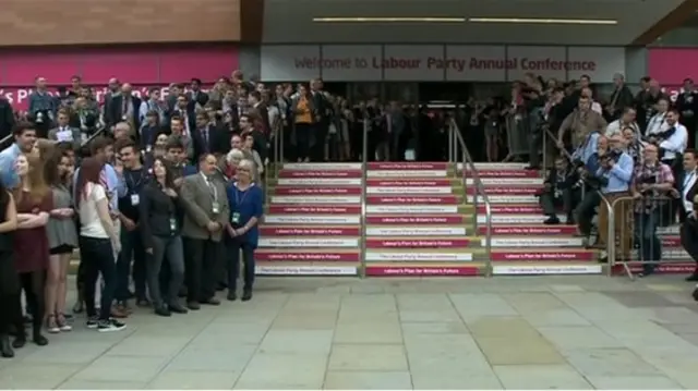 Labour supporters waiting for Ed Miliband's arrival