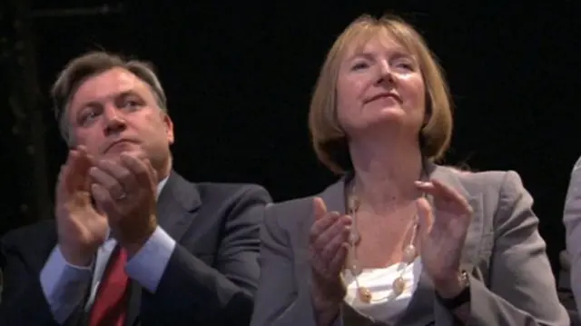 Shadow chancellor Ed Balls and Labour's deputy leader, Harriet Harman