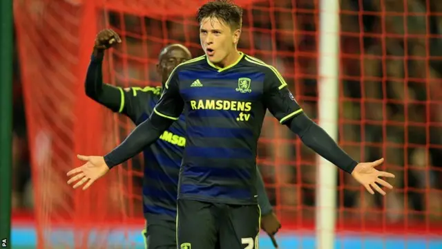 Middlesbrough's Adam Reach celebrates his equaliser against Liverpool