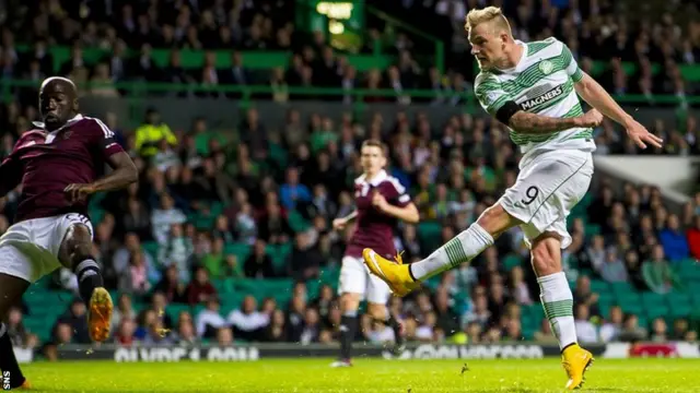 John Guidetti scores for Celtic against Hearts