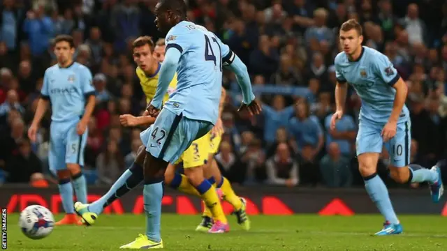 Yaya Toure scores his penalty for Manchester City