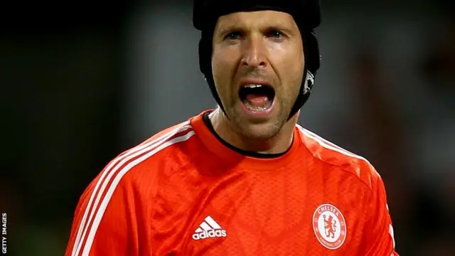 Chelsea keeper Petr Cech shouts at his team-mates