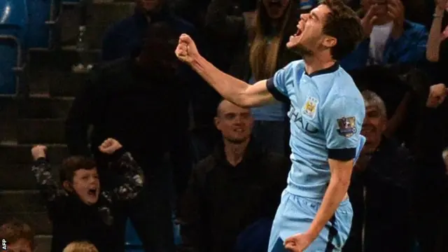 Jose Pozo celebrates his goal for Manchester City