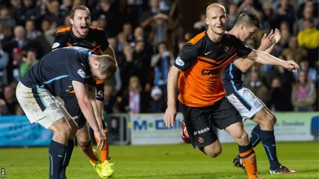 Jaroslaw Fojut celebrates after scoring for Dundee United against Dundee