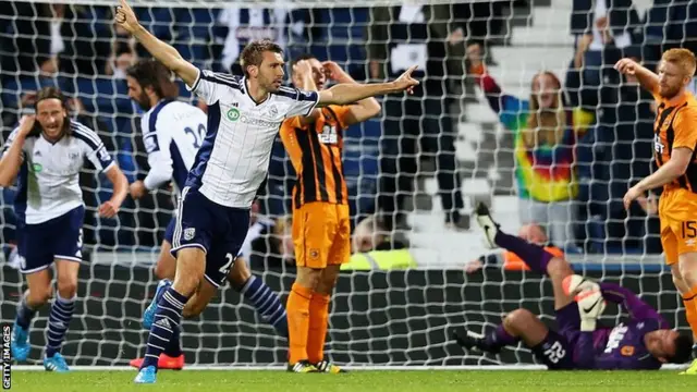 Gareth McAuley celebrates for West Brom