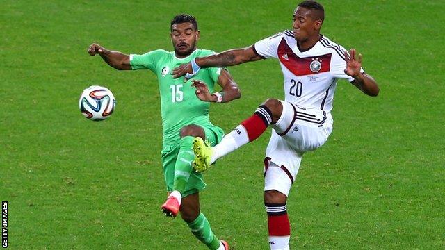 El Arabi Hilal Soudani in action against Germany's Jerome Boateng at the 2014 World Cup