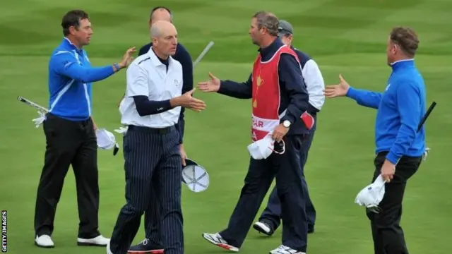 Jamie Donaldson and Lee Westwood win their foursome