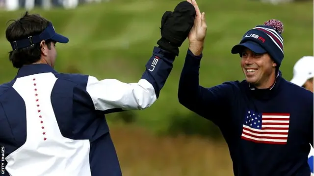 U.S. Ryder Cup players Bubba Watson (L) and Matt Kuchar