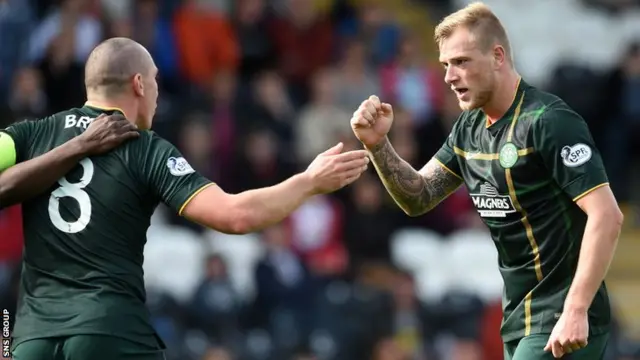 John Guidetti (right) celebrates with Celtic skipper Scott Brown