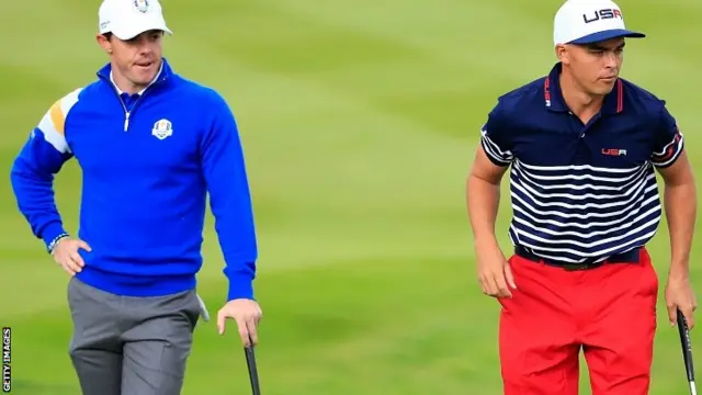 Rory McIlroy of Europe and Rickie Fowler of the United States