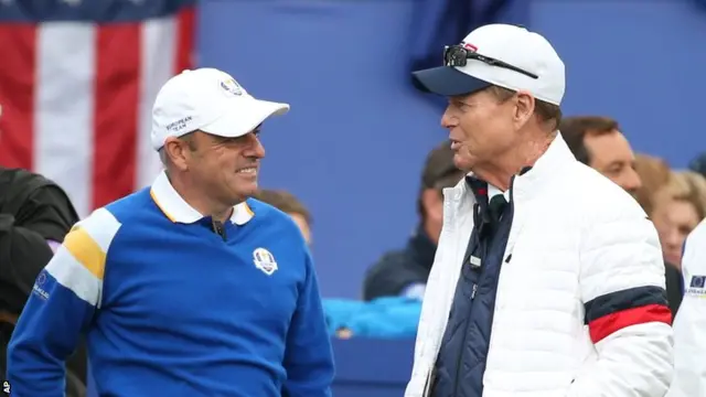 Paul McGinley (left) and Tom Watson