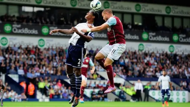 West Brom and Burnley players compete for the ball