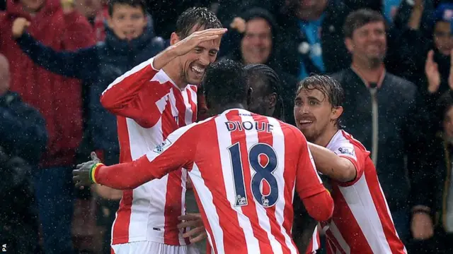 Stoke striker Peter Crouch celebrates his goal against Newcastle