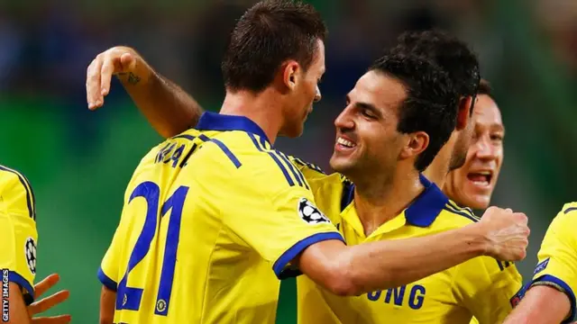 Nemanja Matic and Cesc Fabregas celebrate for Chelsea