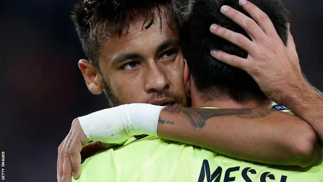 Barcelona striker Neymar celebrates his goal against PSG