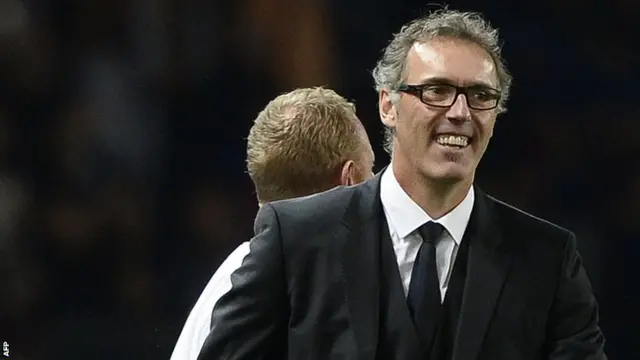 PSG manager Laurent Blanc after their victory over Barcelona