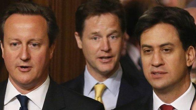 David Cameron, Nick Clegg and Ed Miliband