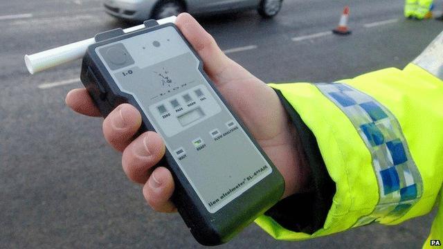 Police officer holds a breathalyser