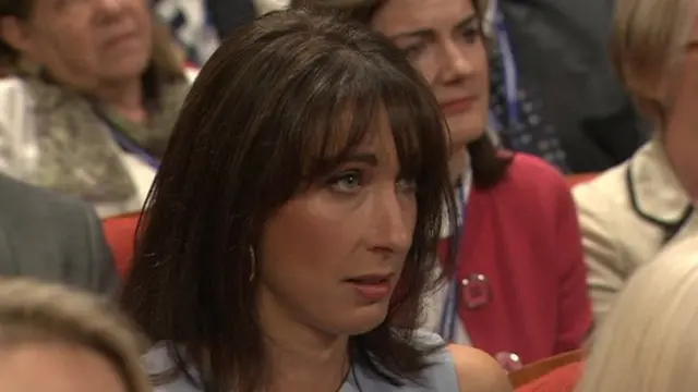 Samantha Cameron watches her husband speak of the death of their son