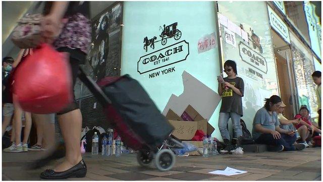 Hong Kong protests and shops