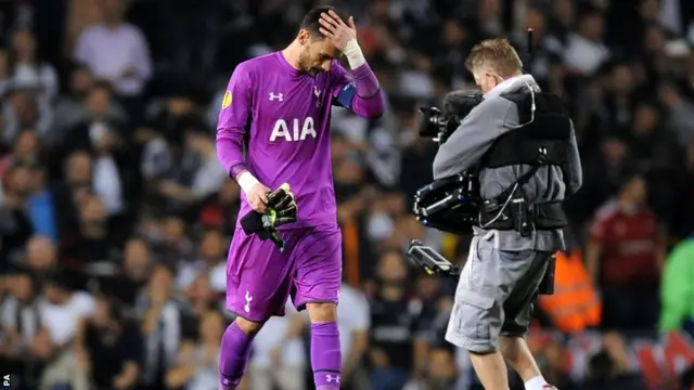 Hugo Lloris shows his disappointment at the final whistle