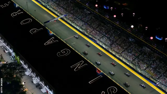 Cars on the starting grid for the Singapore grand prix 2014