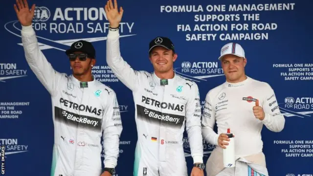 Lewis Hamilton, Nico Rosberg and Valtteri Bottas