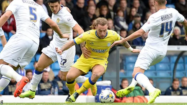 Sheffield Wednesday's Stevie May is surrounded by Leeds players