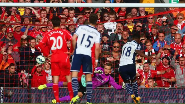 Saido Berahino scores from the penalty spot