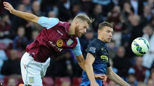 Aston Villa's Nathan Baker heads the ball