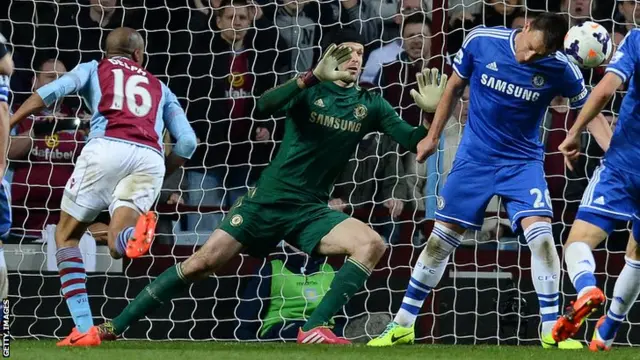 Aston Villa's Fabian Delph scores against Chelsea