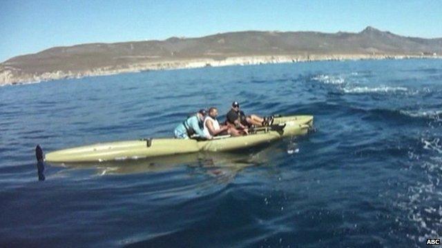 Kayakers filmed from rescue boat