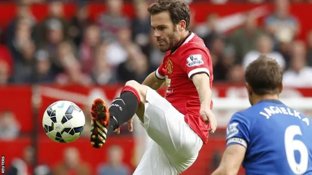 Manchester United playmaker Juan Mata controls the ball