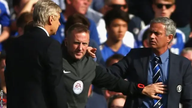 Arsenal manager Arsene Wenger and Jose Mourinho clash