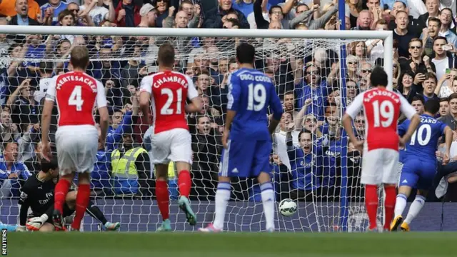 Eden Hazard scores from the penalty spot