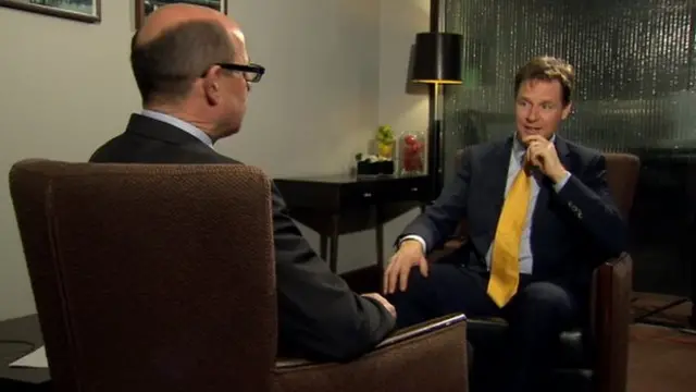 Nick Clegg speaking to the BBC's political editor Nick Robinson