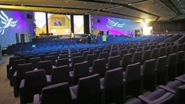 Lib Dem conference hall during a session on internal party business