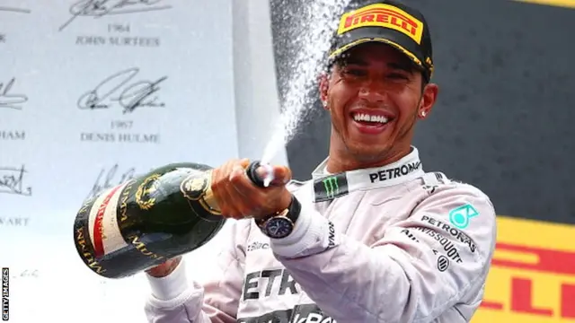 Lewis Hamilton celebrates in Barcelona