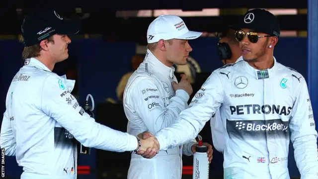 Nico Rosberg (left) and Lewis Hamilton shake hands after qualifying