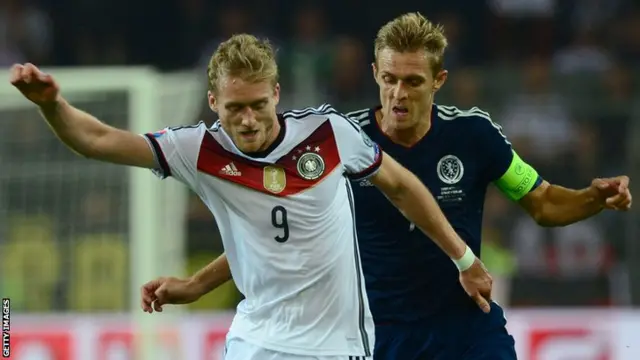 Scotland captain Darren Fletcher (right) in action against Germany