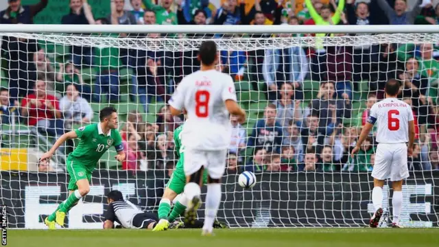 Robbie Keane scores his second goal of the game