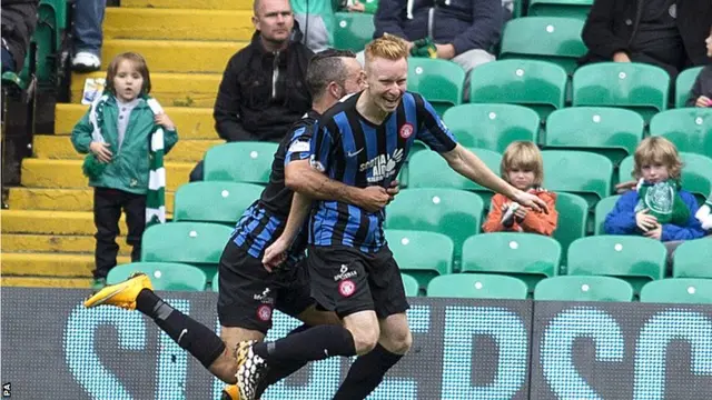 Ali Crawford of Hamilton celebrates scoring against Celtic