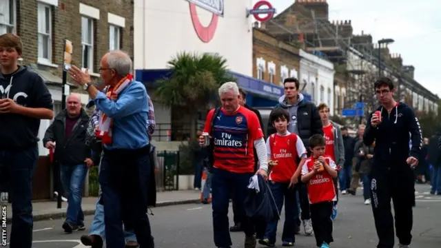 Arsenal fans walking to the match